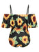 [Taglia Forti] Costumi intero girasole spalle scoperte nero anni '40