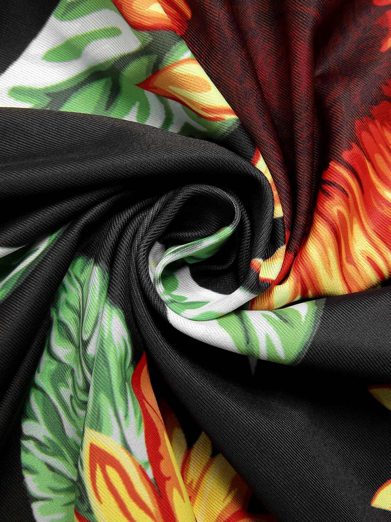 [Taglia Forti] Costumi intero girasole spalle scoperte nero anni '40