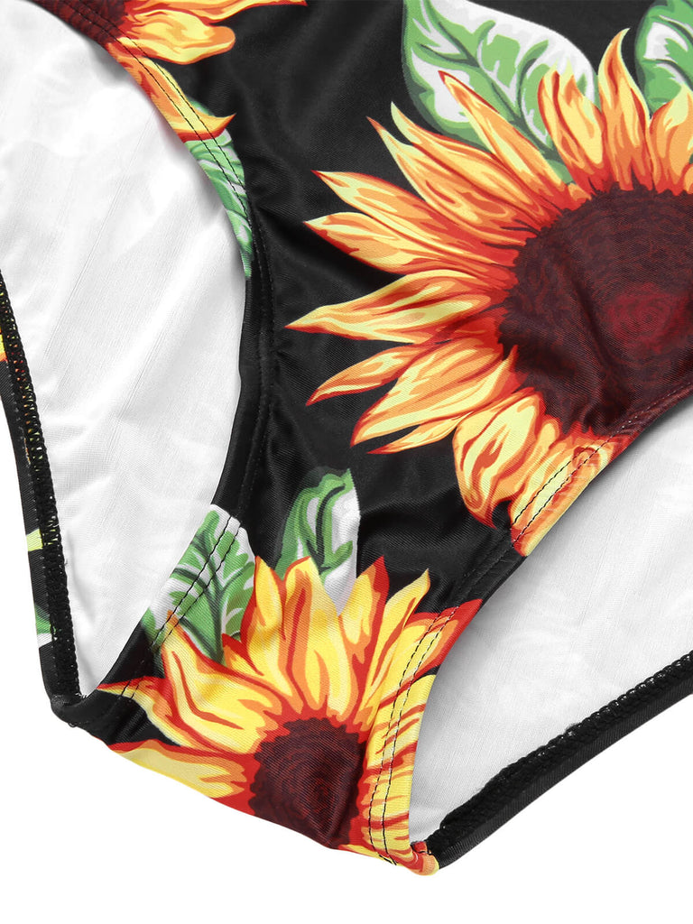 [Taglia Forti] Costumi intero girasole spalle scoperte nero anni '40