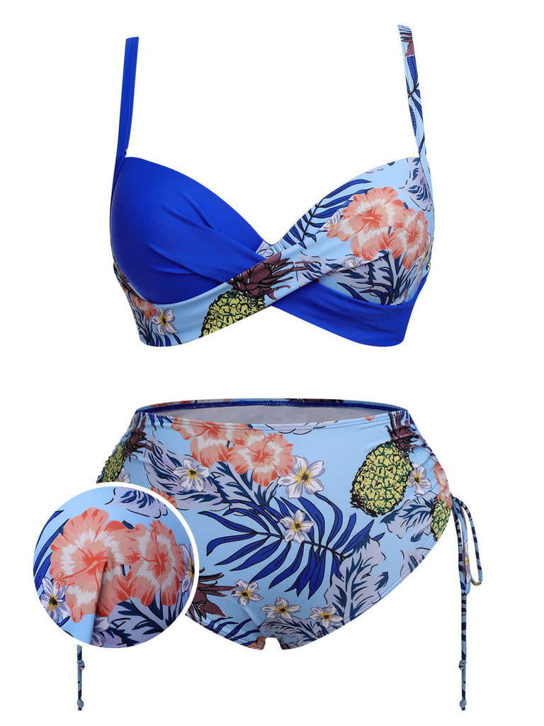 [Taglia Forti] Costumi  piante tropicali con lacci e patchwork anni '40