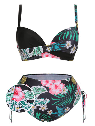 [Taglia Forti] Costumi  piante tropicali con lacci e patchwork anni '40