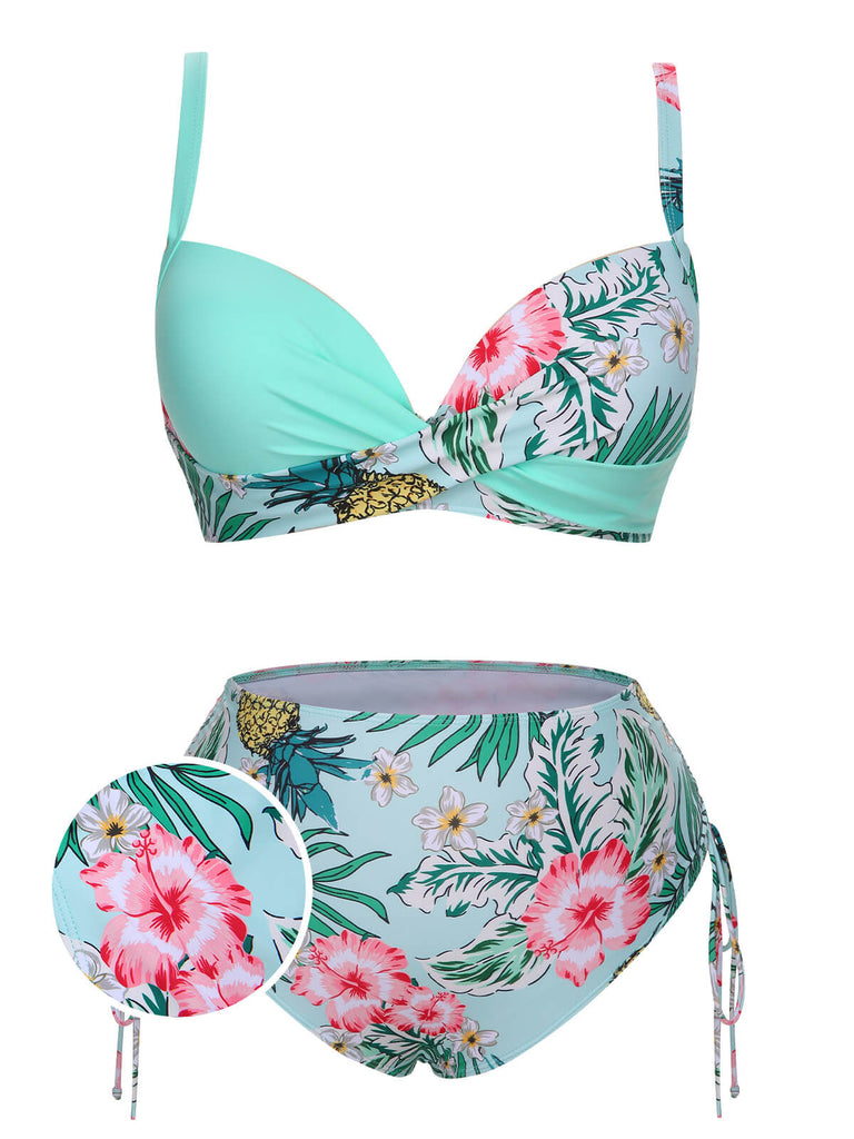 [Taglia Forti] Costumi  piante tropicali con lacci e patchwork anni '40