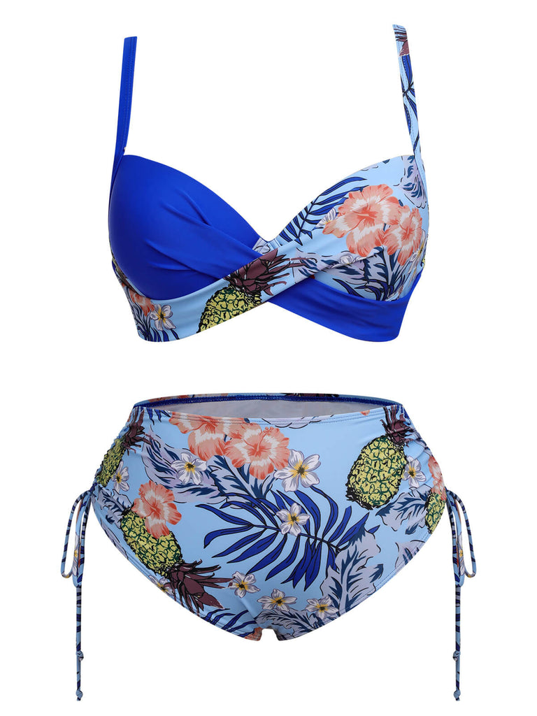 [Taglia Forti] Costumi  piante tropicali con lacci e patchwork anni '40