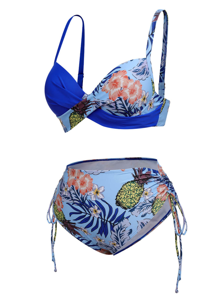[Taglia Forti] Costumi  piante tropicali con lacci e patchwork anni '40