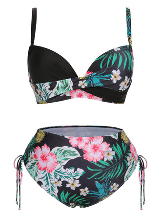 [Taglia Forti] Costumi  piante tropicali con lacci e patchwork anni '40