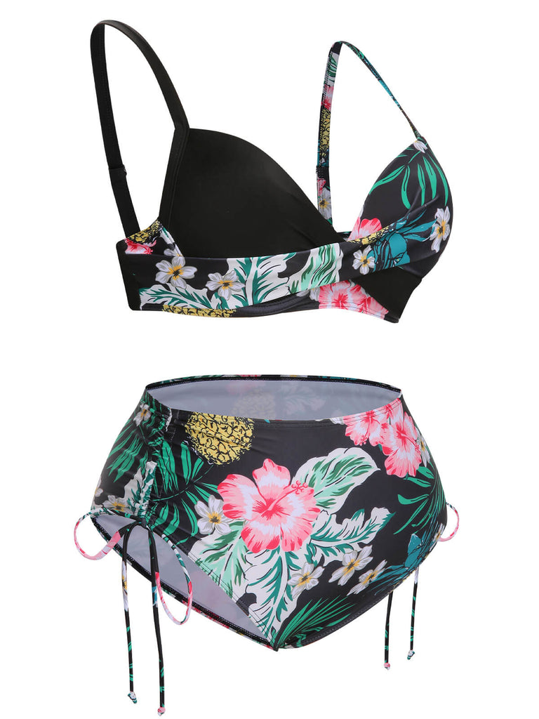 [Taglia Forti] Costumi  piante tropicali con lacci e patchwork anni '40