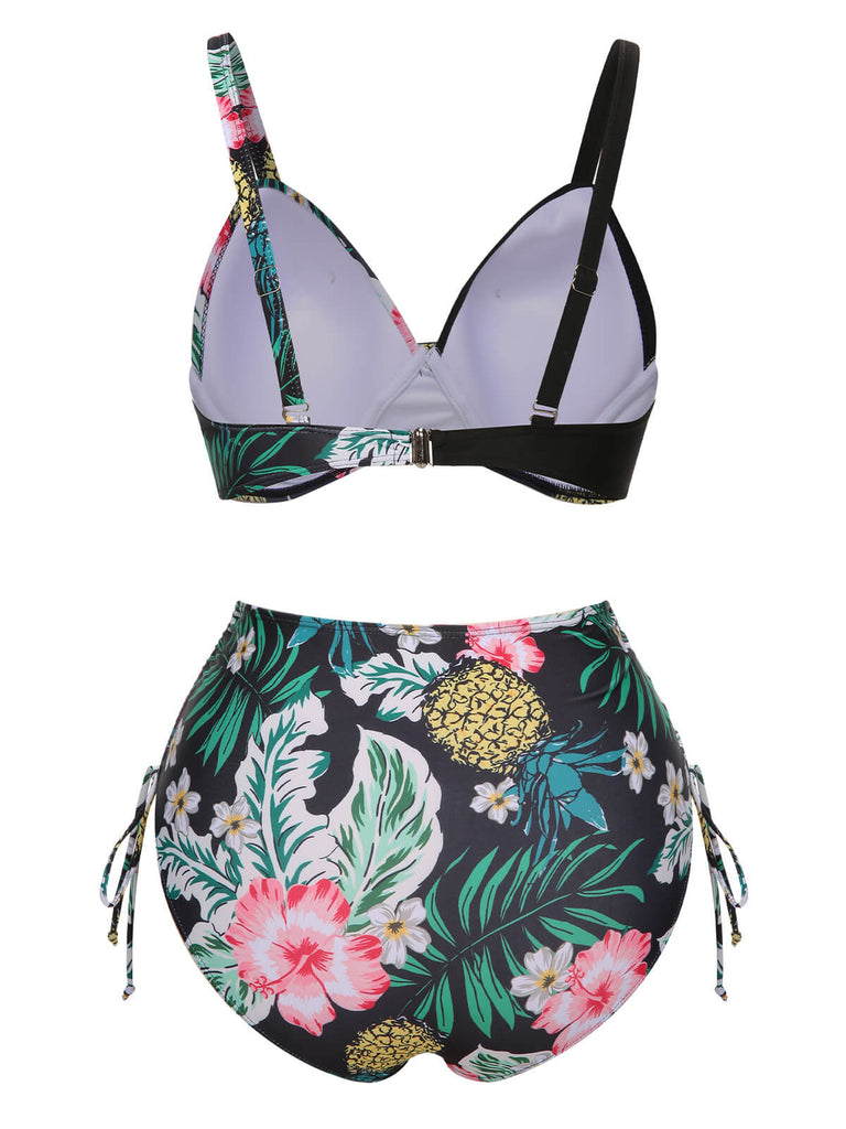 [Taglia Forti] Costumi  piante tropicali con lacci e patchwork anni '40