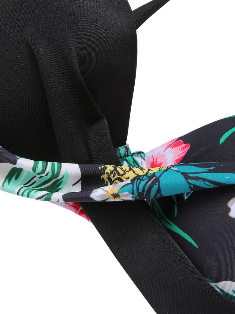 [Taglia Forti] Costumi  piante tropicali con lacci e patchwork anni '40