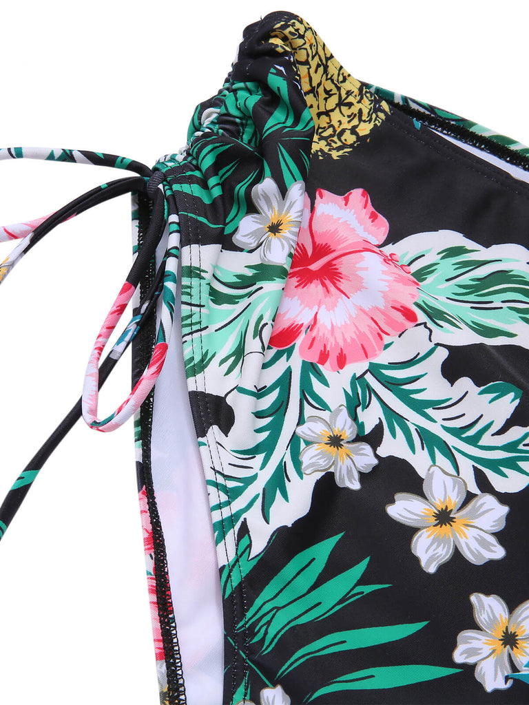[Taglia Forti] Costumi  piante tropicali con lacci e patchwork anni '40