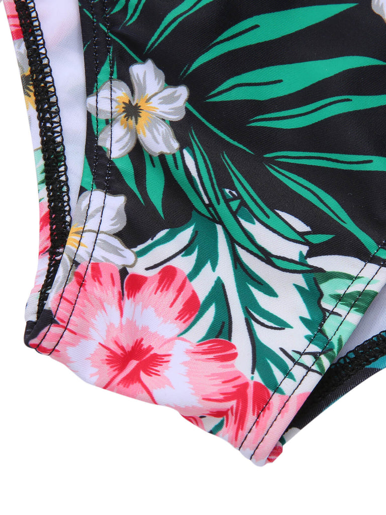 [Taglia Forti] Costumi  piante tropicali con lacci e patchwork anni '40