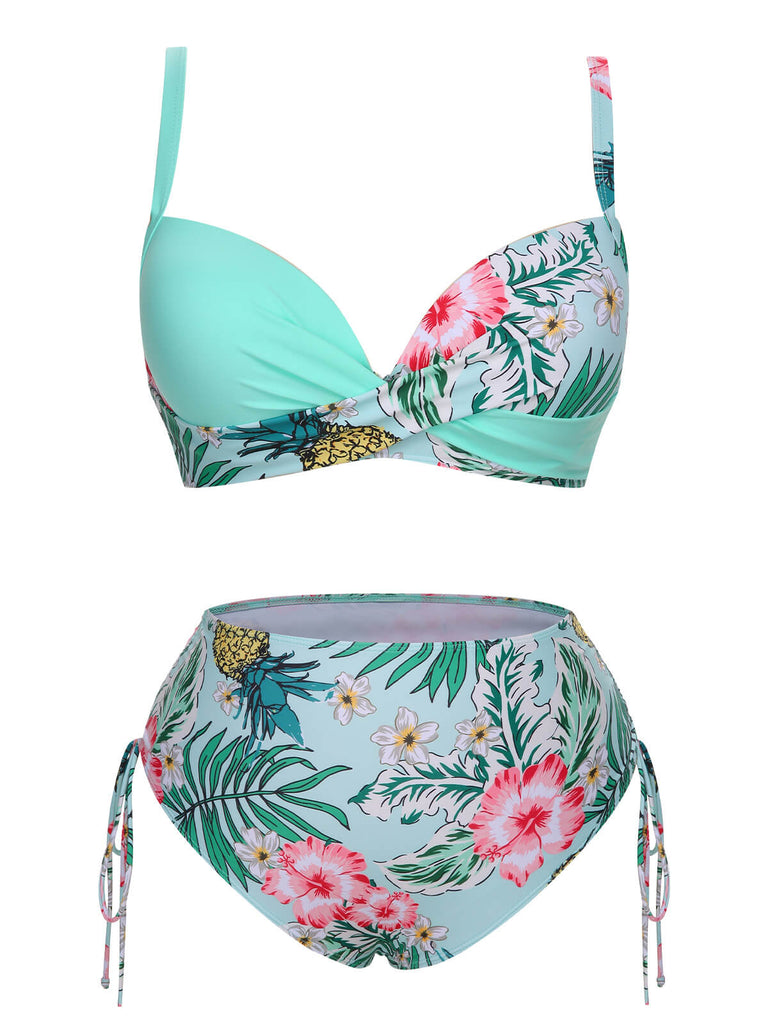 [Taglia Forti] Costumi  piante tropicali con lacci e patchwork anni '40