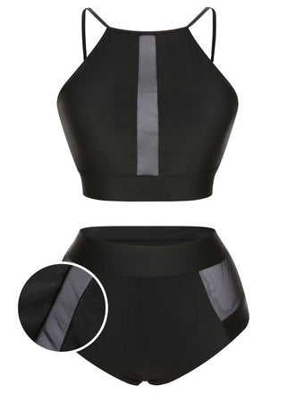 [Taglia Forti] Costumi cava con spalline sottili nero anni '40