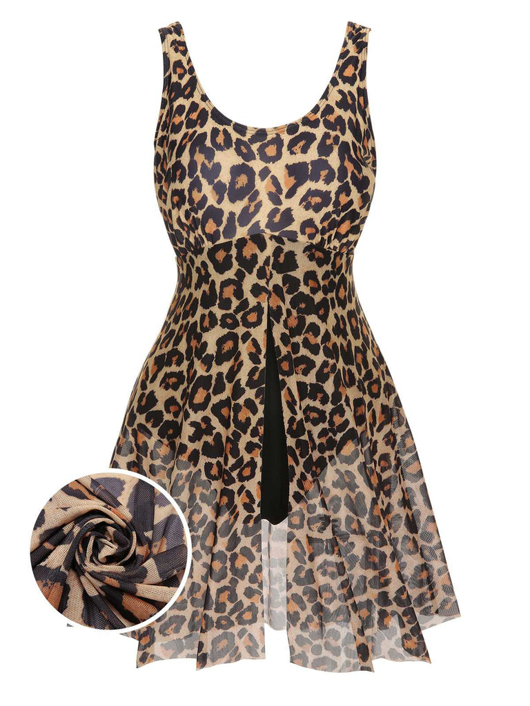 [Taglia Forti] Costumi  intero con gonna stampata leopardo anni '40