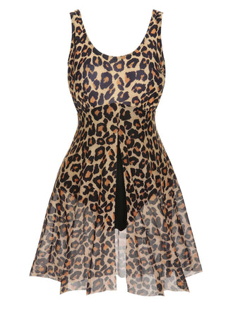 [Taglia Forti] Costumi  intero con gonna stampata leopardo anni '40