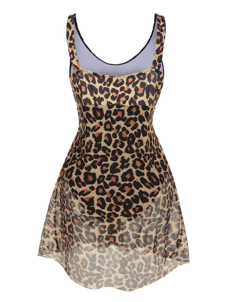 [Taglia Forti] Costumi  intero con gonna stampata leopardo anni '40
