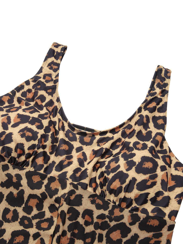 [Taglia Forti] Costumi  intero con gonna stampata leopardo anni '40