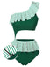 Costumi a righe monospalla volant verde scuro anni '40