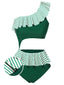 Costumi a righe monospalla volant verde scuro anni '40