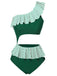 Costumi a righe monospalla volant verde scuro anni '40