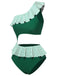Costumi a righe monospalla volant verde scuro anni '40