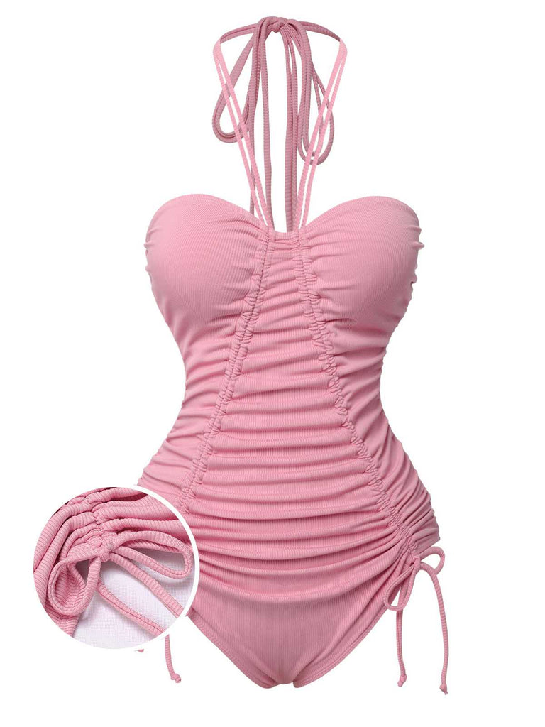 Costumi intero plissettato e spalline sottili rosa anni '50