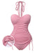 Costumi intero plissettato e spalline sottili rosa anni '50
