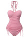 Costumi intero plissettato e spalline sottili rosa anni '50