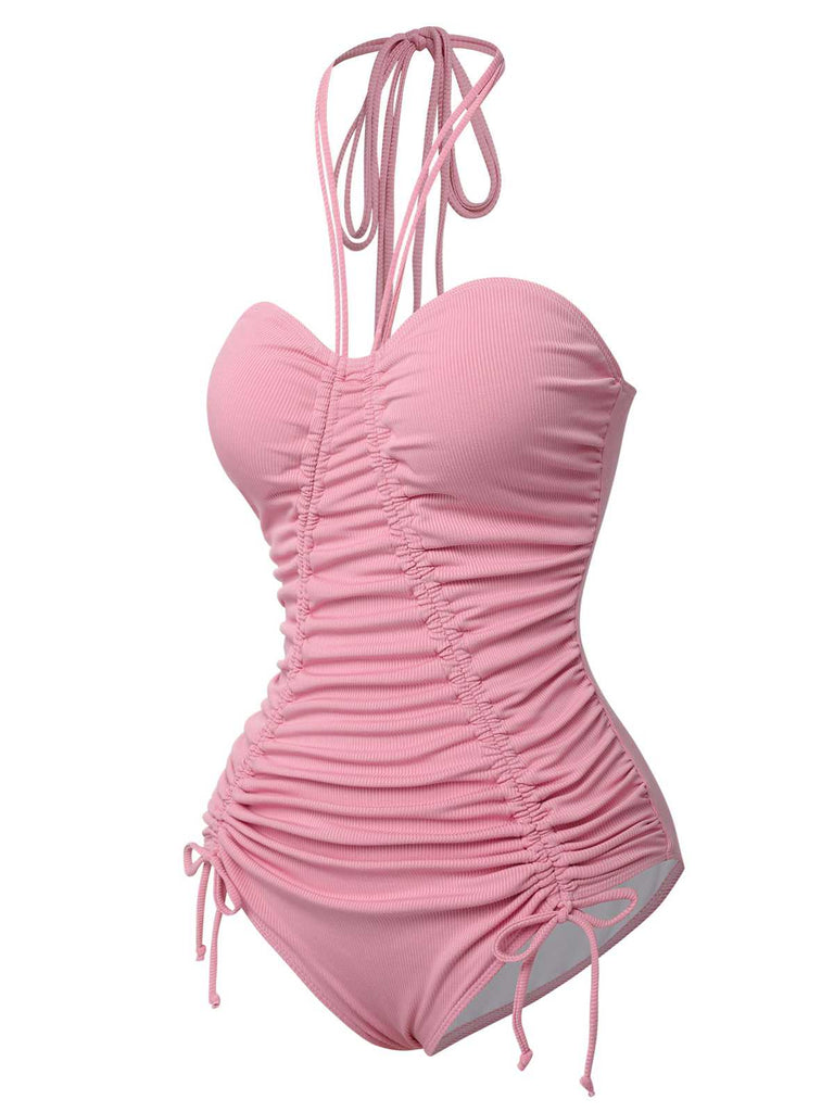 Costumi intero plissettato e spalline sottili rosa anni '50