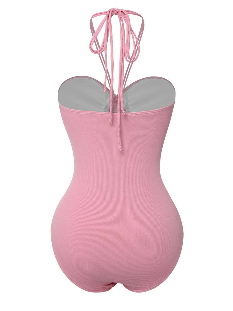 Costumi intero plissettato e spalline sottili rosa anni '50