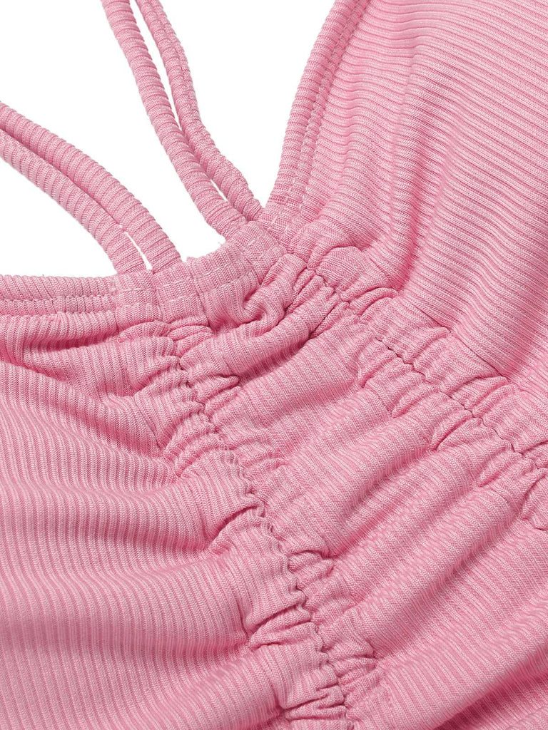 Costumi intero plissettato e spalline sottili rosa anni '50