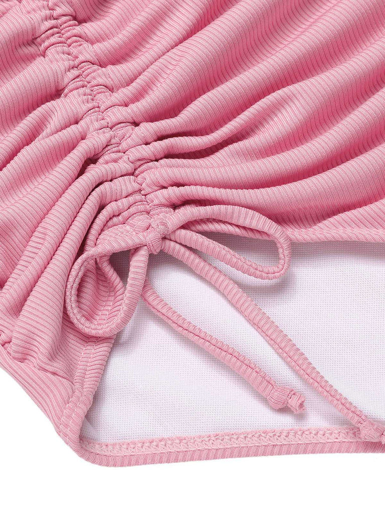 Costumi intero plissettato e spalline sottili rosa anni '50