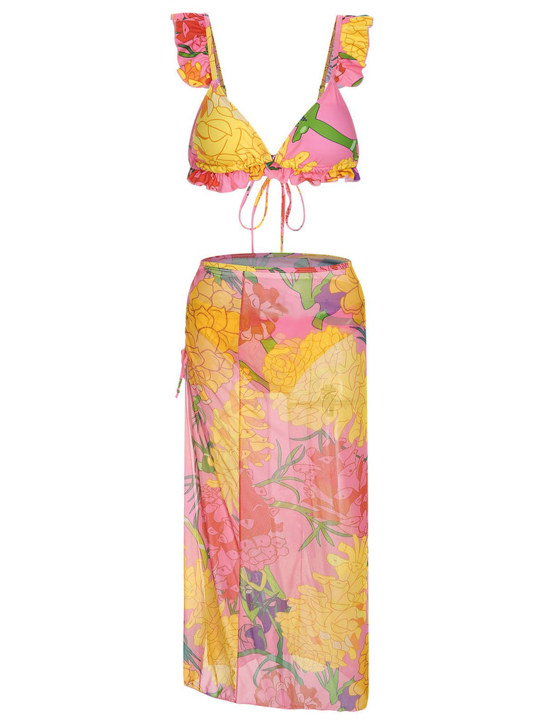3PCS Set costumi floreale rosa anni '70