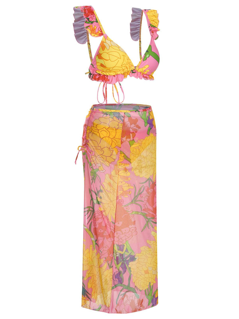 3PCS Set costumi floreale rosa anni '70