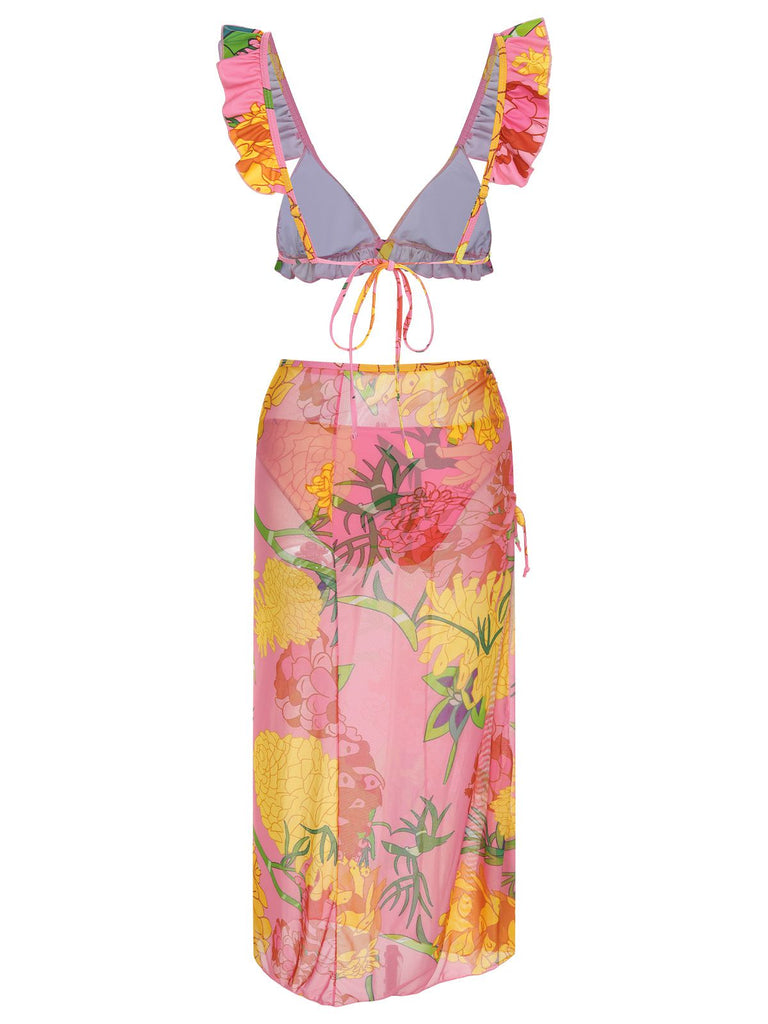 3PCS Set costumi floreale rosa anni '70