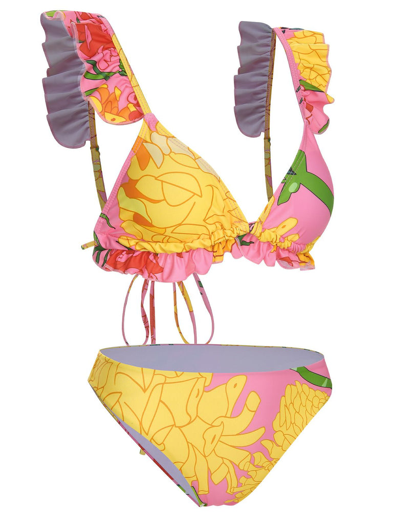 3PCS Set costumi floreale rosa anni '70
