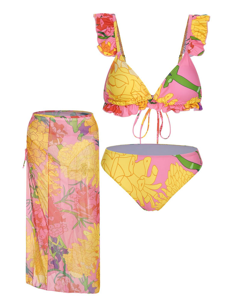 3PCS Set costumi floreale rosa anni '70