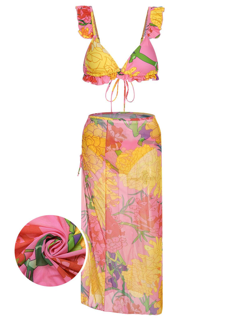 3PCS Set costumi floreale rosa anni '70