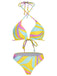 Set bikini e copricostume scollo all'americana colorato anni '70