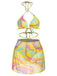 Set bikini e copricostume scollo all'americana colorato anni '70