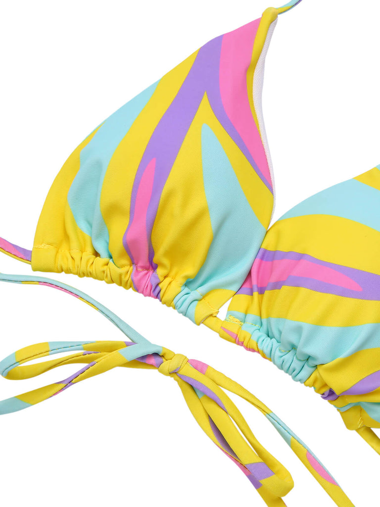 Set bikini e copricostume scollo all'americana colorato anni '70