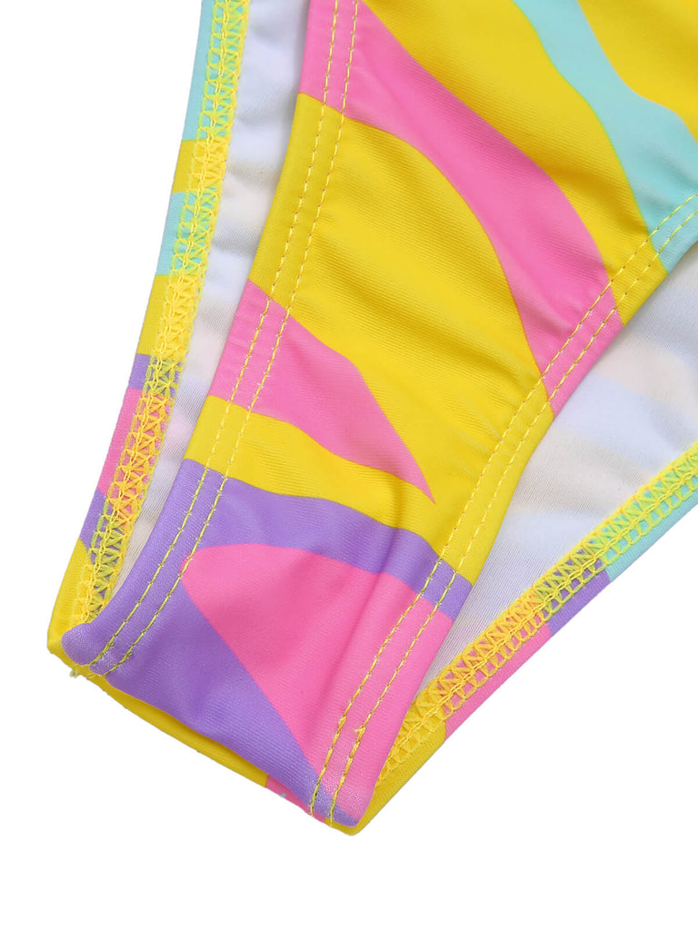 Set bikini e copricostume scollo all'americana colorato anni '70