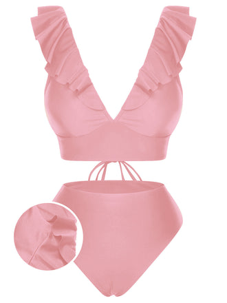 Costumi volant e lacci con scollo a V tinta unita anni '50