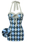 Costumi intero stampa argyle grigio blu anni '50