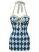 Costumi intero stampa argyle grigio blu anni '50