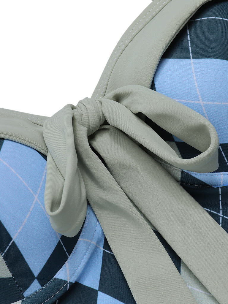 Costumi intero stampa argyle grigio blu anni '50