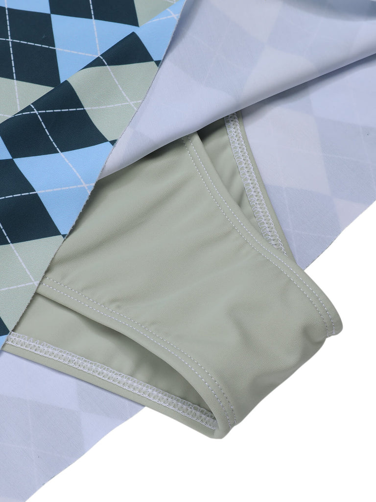 Costumi intero stampa argyle grigio blu anni '50