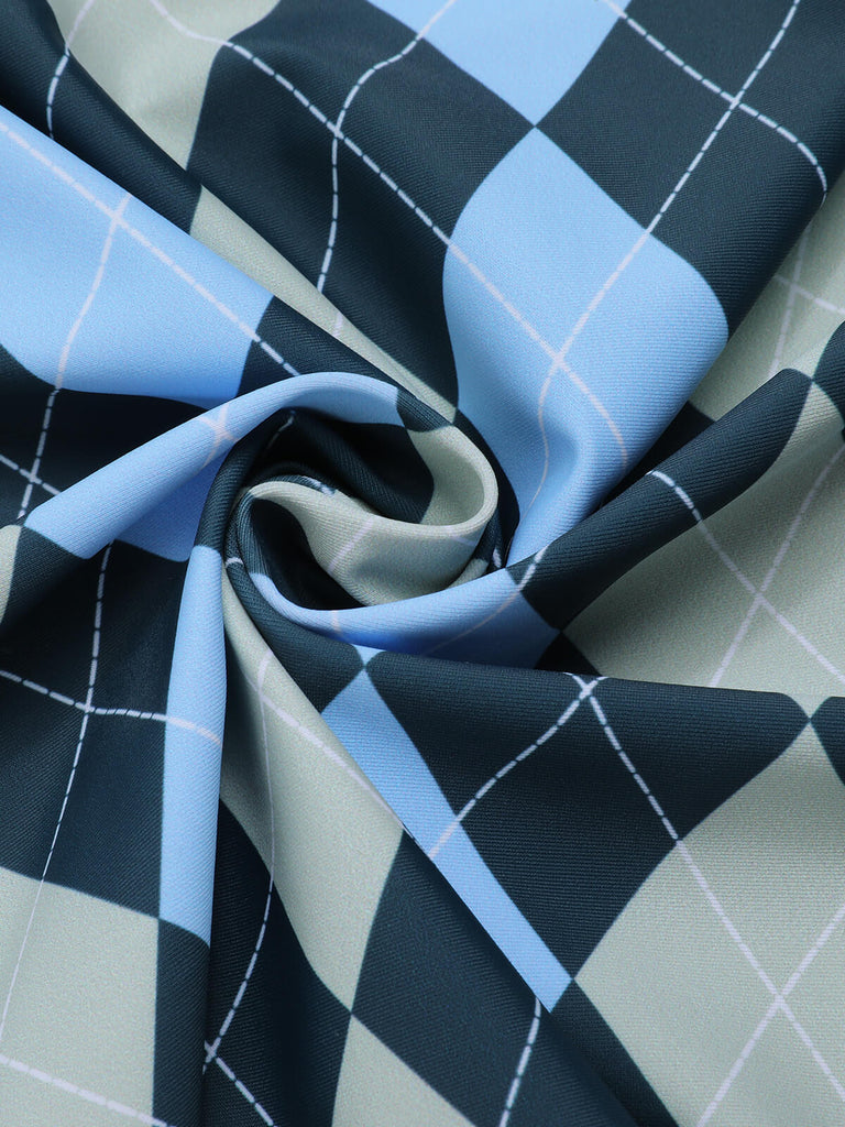 Costumi intero stampa argyle grigio blu anni '50