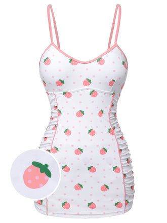 Costumi intero fragola plissettato bianco e rosa anni '50