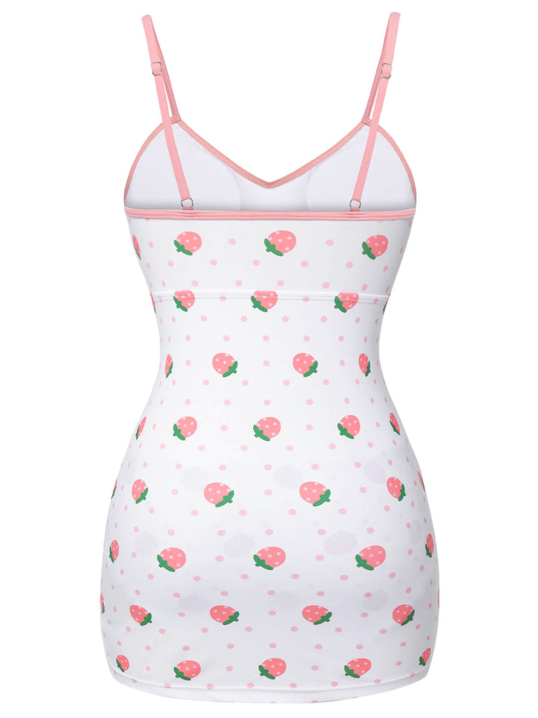 Costumi intero fragola plissettato bianco e rosa anni '50