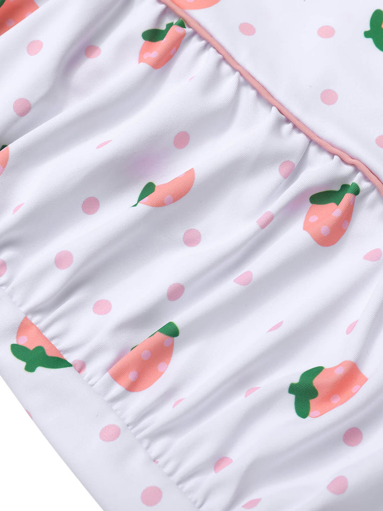 Costumi intero fragola plissettato bianco e rosa anni '50